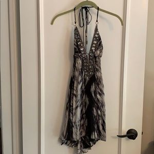 Silk backless slip dress with beaded details